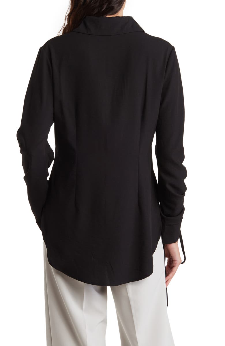 PATRIZIA LUCA Ruched Sleeve Button-Up Shirt, Alternate, color, Black