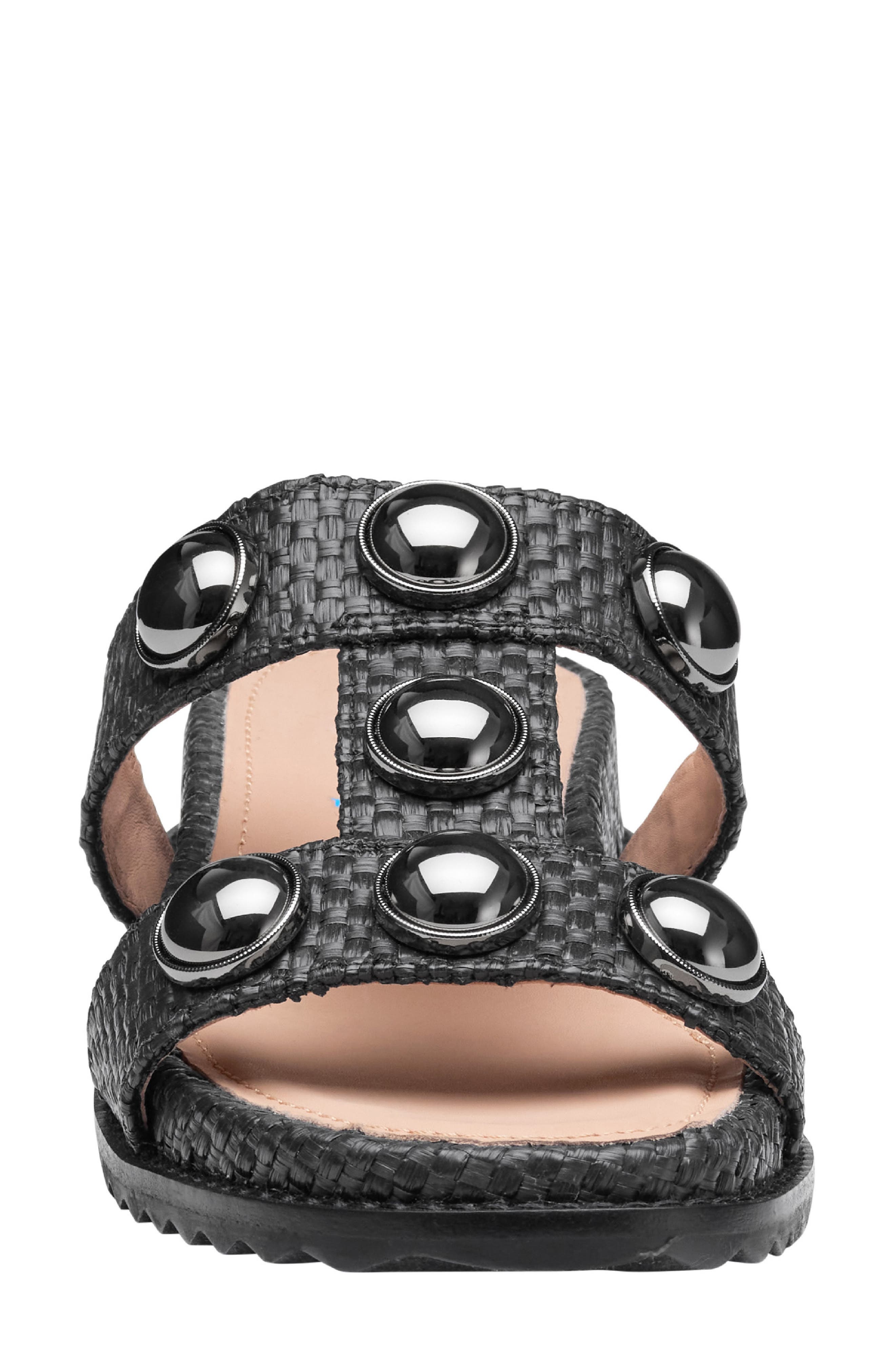 Johnston & Murphy Chandler Embellished Wedge Slide Sandal, Alternate, color, Black Raffia