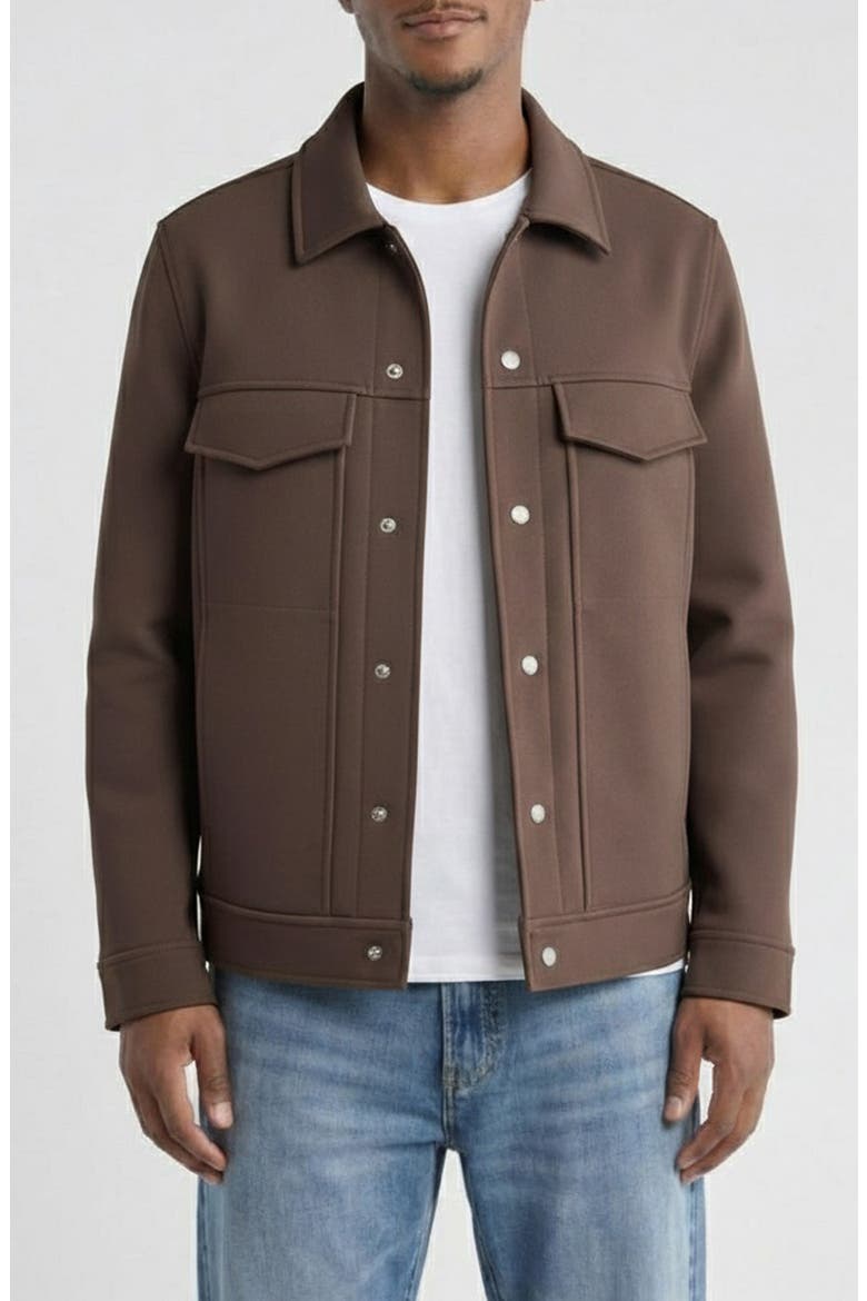 Double Face Performance Twill Trucker Jacket, Main, color, CHOCOLATE