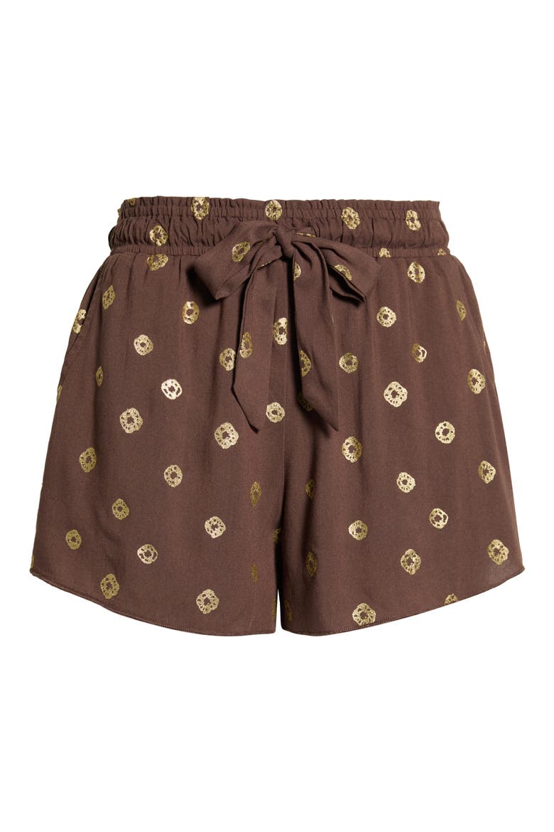 Gold Foil Print Cover-Up Shorts, Main, color, BROWN POLKA