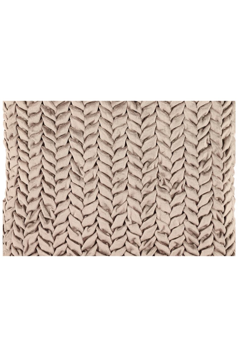 Beige Velvet Square Decorative Throw Pillow with Smocked Braid Pattern, Alternate, color, BEIGE