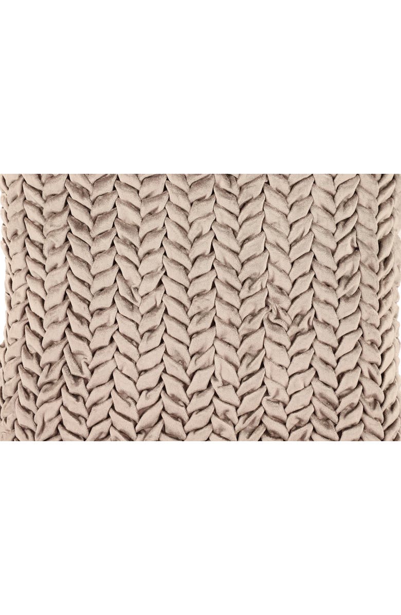 UMA Beige Velvet Square Decorative Throw Pillow with Smocked Braid Pattern, Alternate, color, 