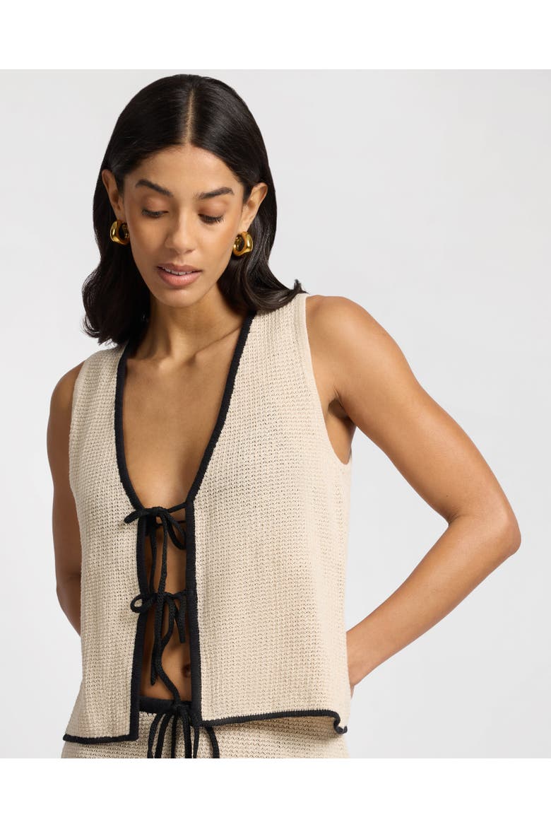 Linen Knit Tie Front Tank Top, Main, color, BIRCH/BLACK