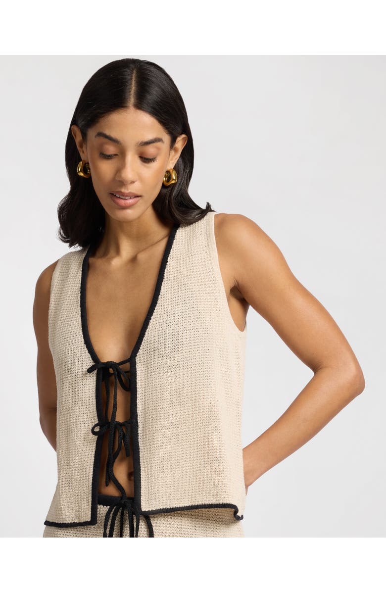 Onia Linen Knit Tie Front Tank Top, Main, color, Birch/Black