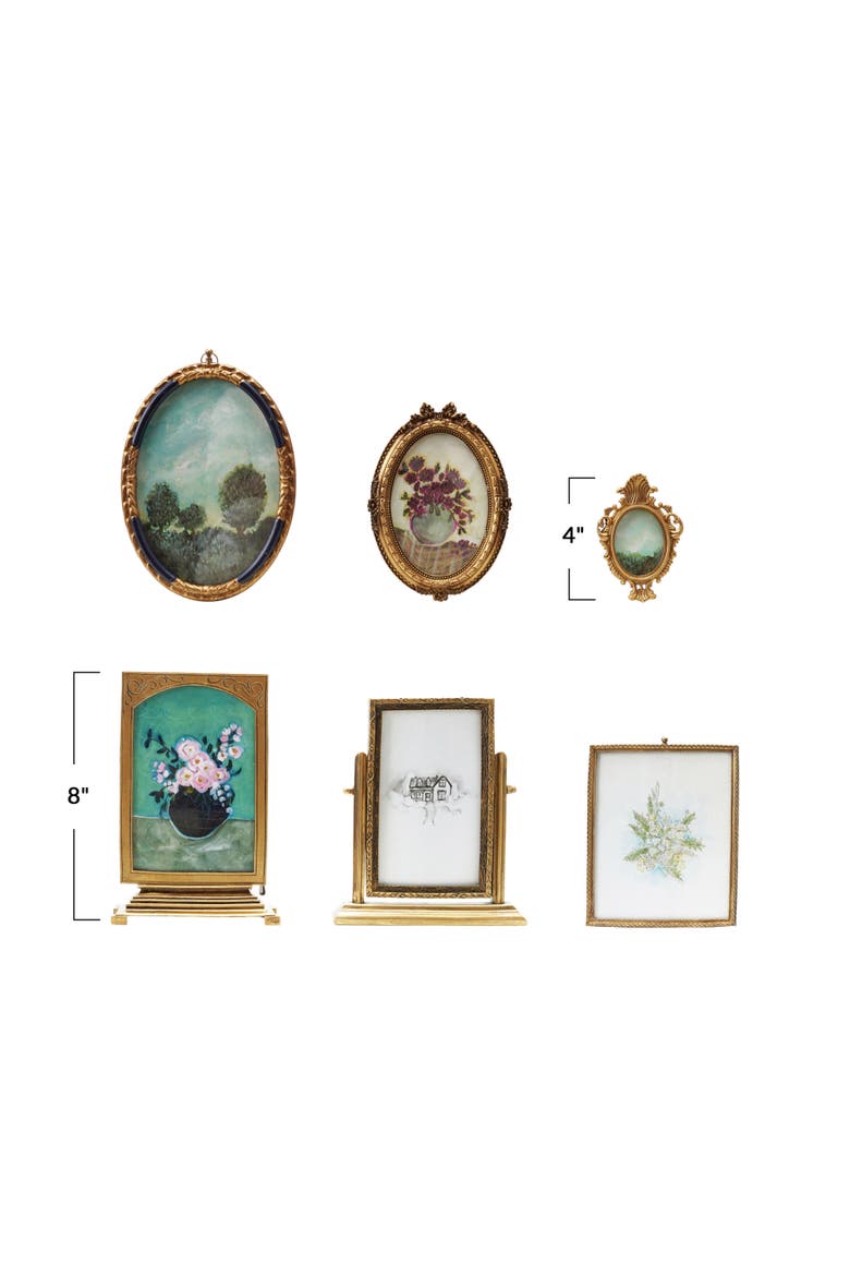 6-Piece Pewter and Glass Photo Frames with Art, Gold Finish, Alternate, color, Gold