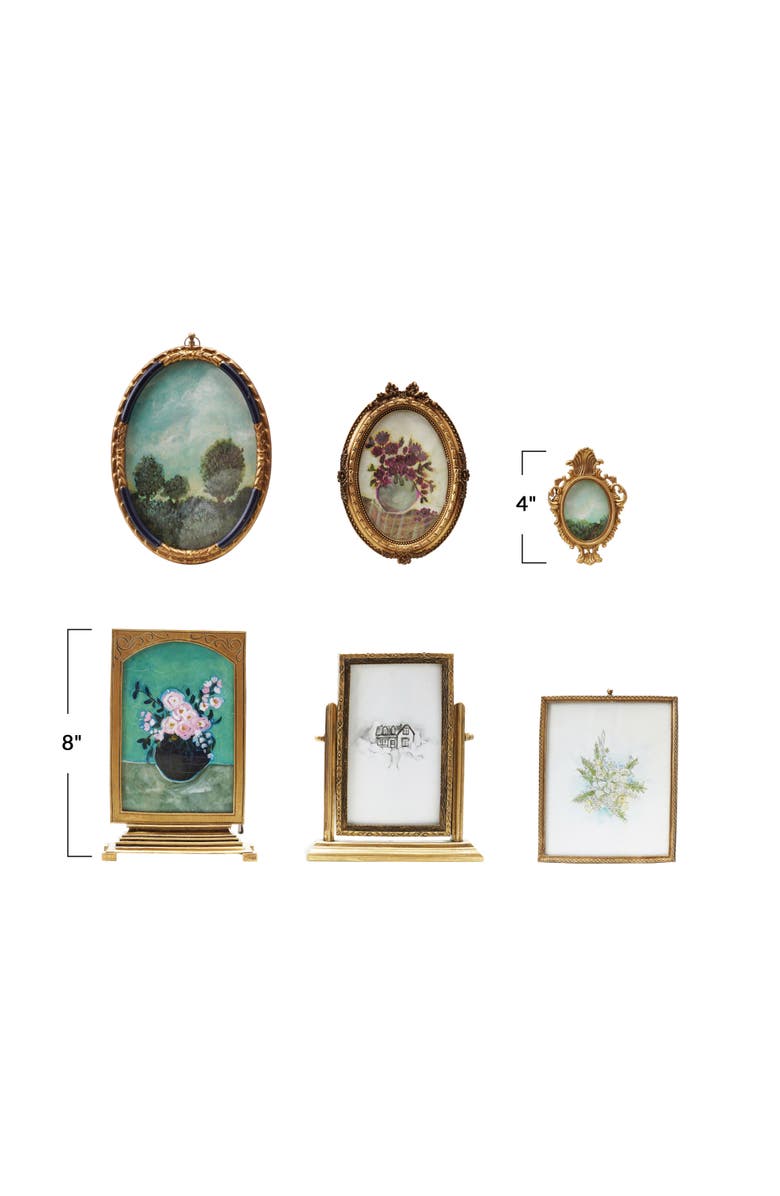 Storied Home 6-Piece Pewter and Glass Photo Frames with Art, Gold Finish, Alternate, color, Gold