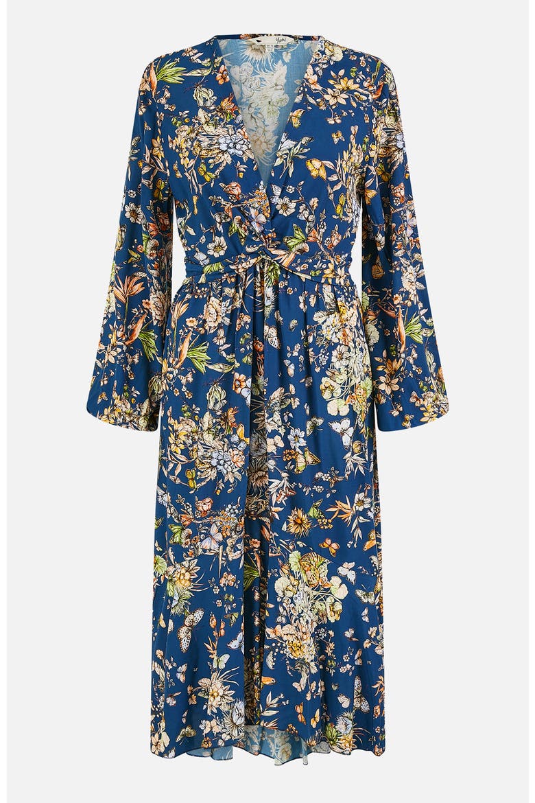 Tie Knot Front Long Sleeve Midi Dress, Alternate, color, Navy