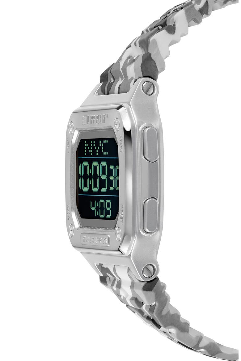 Hyper $hock Square Silicone Strap Watch, 44mm, Alternate, color, STAINLESS STEEL