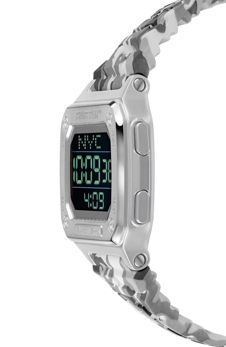 PHILIPP PLEIN Hyper $hock Square Silicone Strap Watch, 44mm, Alternate, color, Stainless Steel