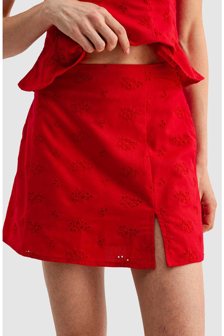 Embroidered Side Slit Miniskort, Alternate, color, RED