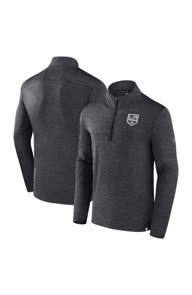 FANATICS Men's Fanatics Branded  Heather Charcoal Los Angeles Kings Authentic Pro Quarter-Zip Pullover Top, Main, color, 