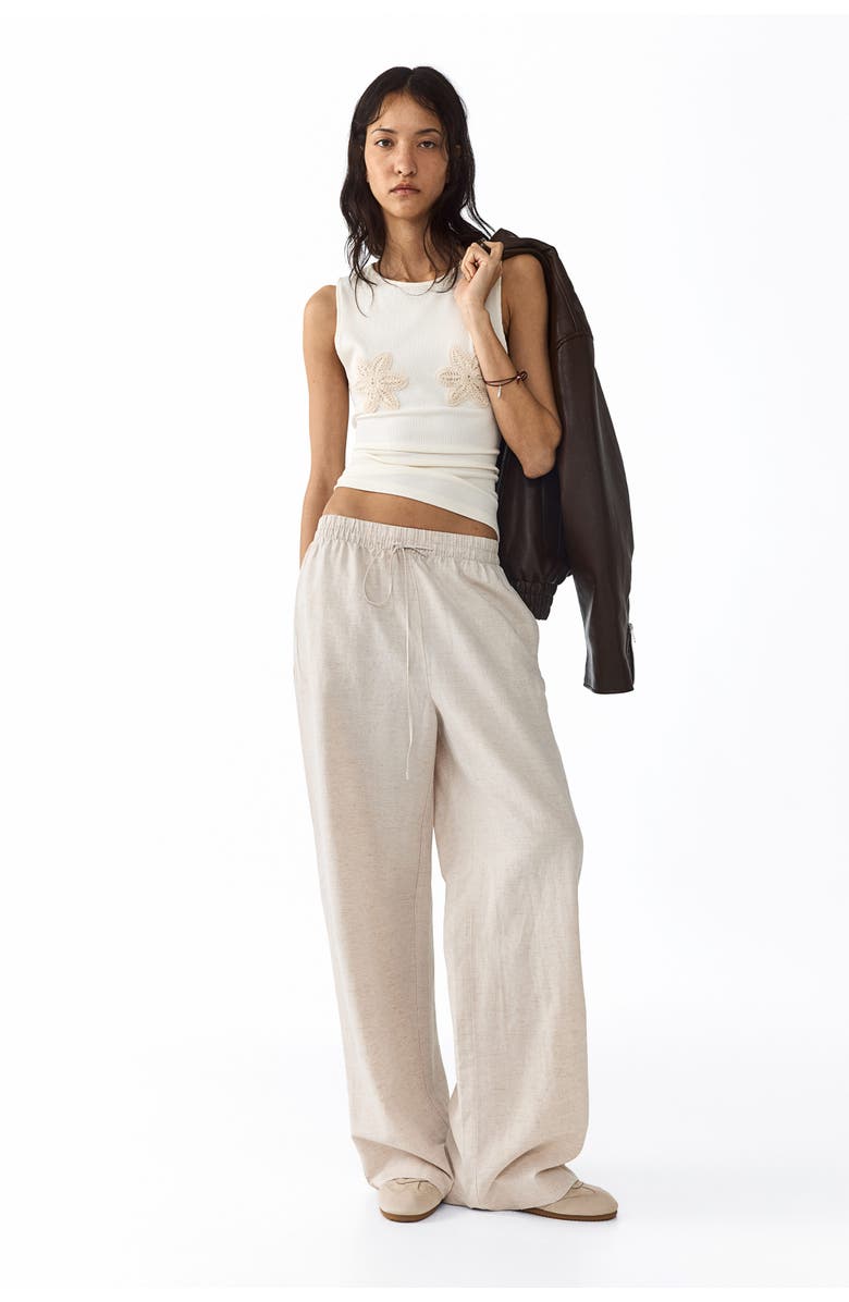 H&M Linen-blend Trousers, Alternate, color, Light Beige