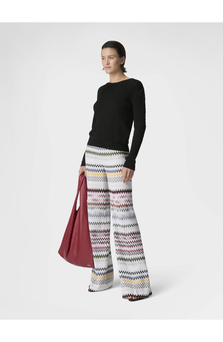 Missoni Wide Zigzag Viscose And Cotton Trousers, Alternate, color, Green& Brown