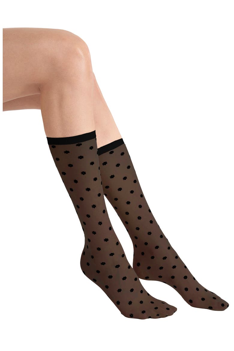 Daisy Sheer Crew Socks, Main, color, BLACK/ BLACK