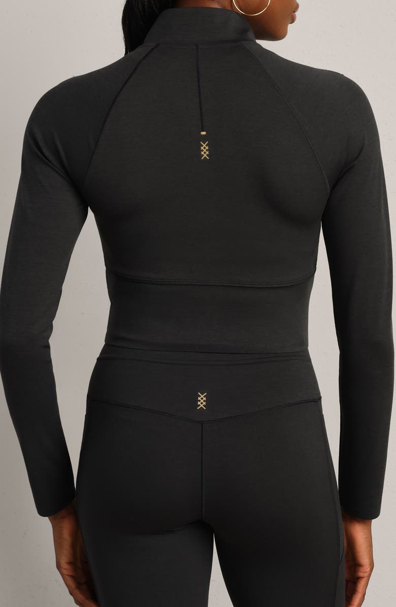 Rhone Heather Revive Crop Quarter Zip Top, Alternate, color, Black Heather