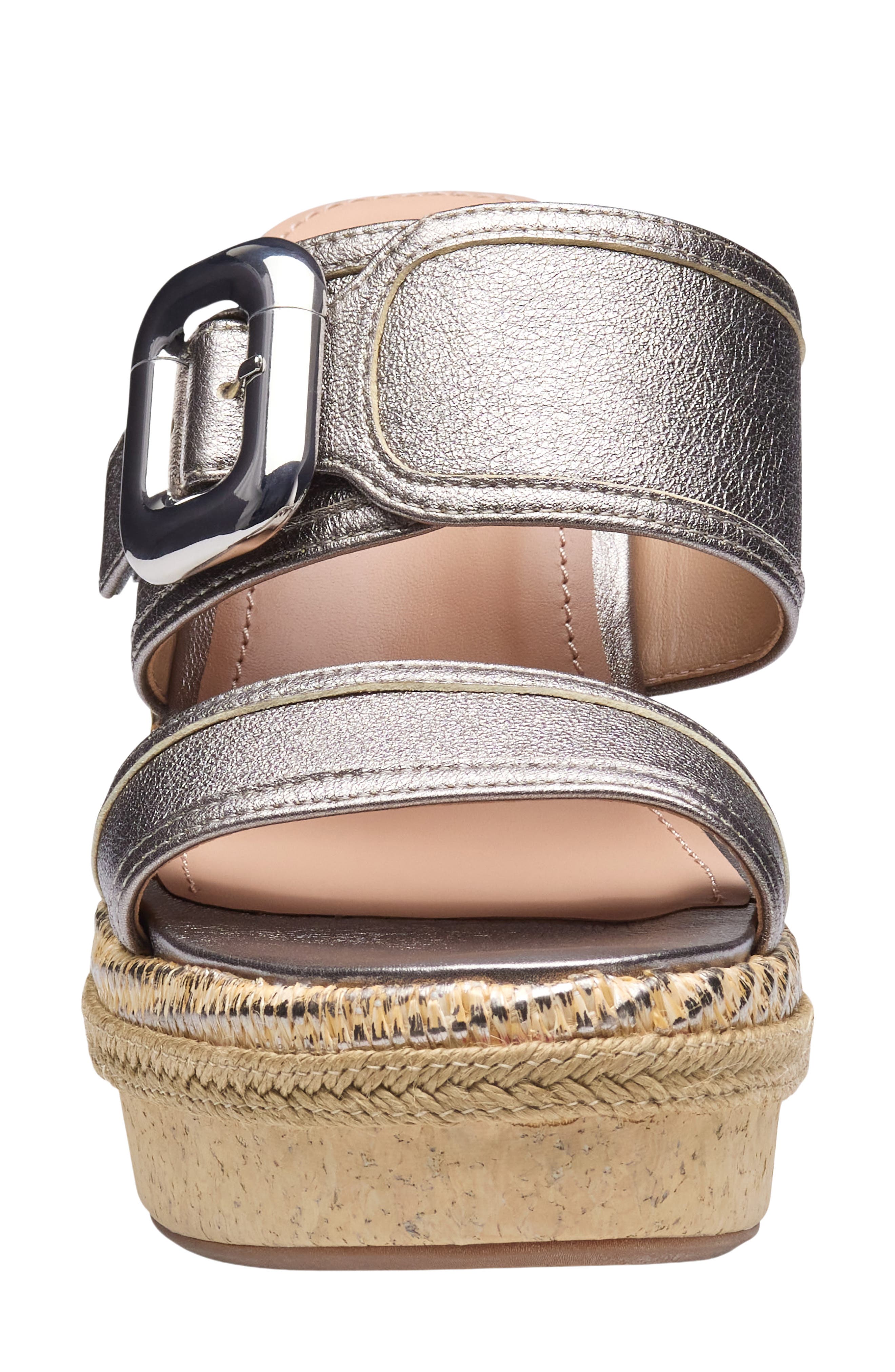 Johnston & Murphy Addison Buckle Platform Wedge Slide Sandal, Alternate, color, Light Bronze Sheepskin