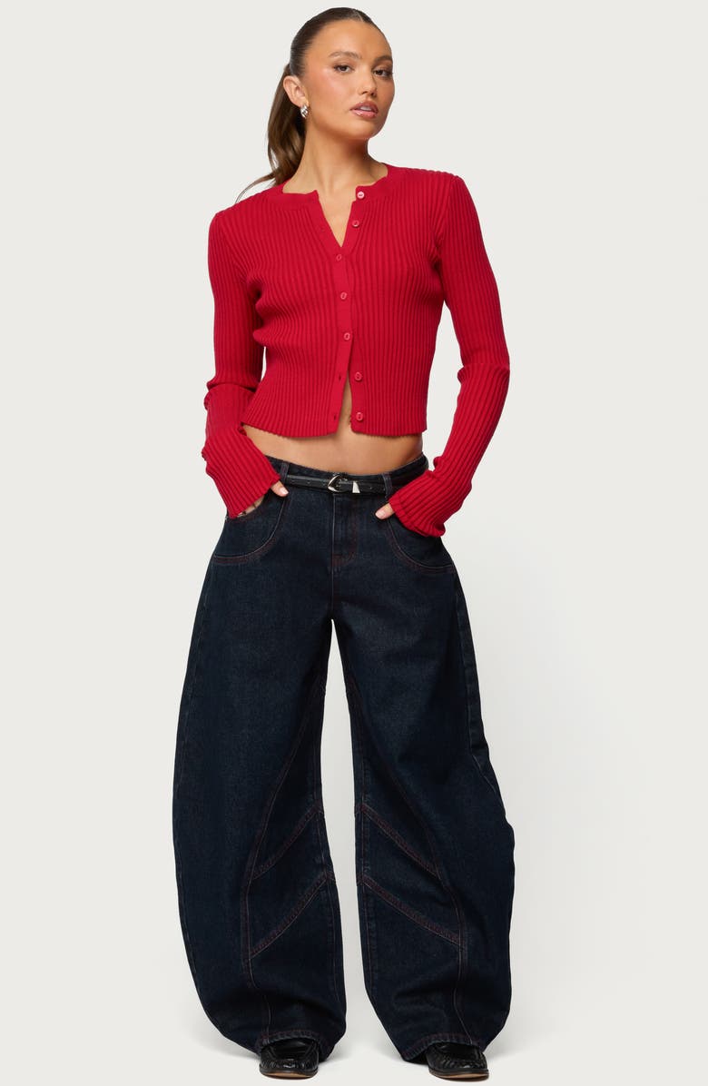 EDIKTED Double Pocket Low Rise Barrel Leg Jeans, Alternate, color, Dark-Blue