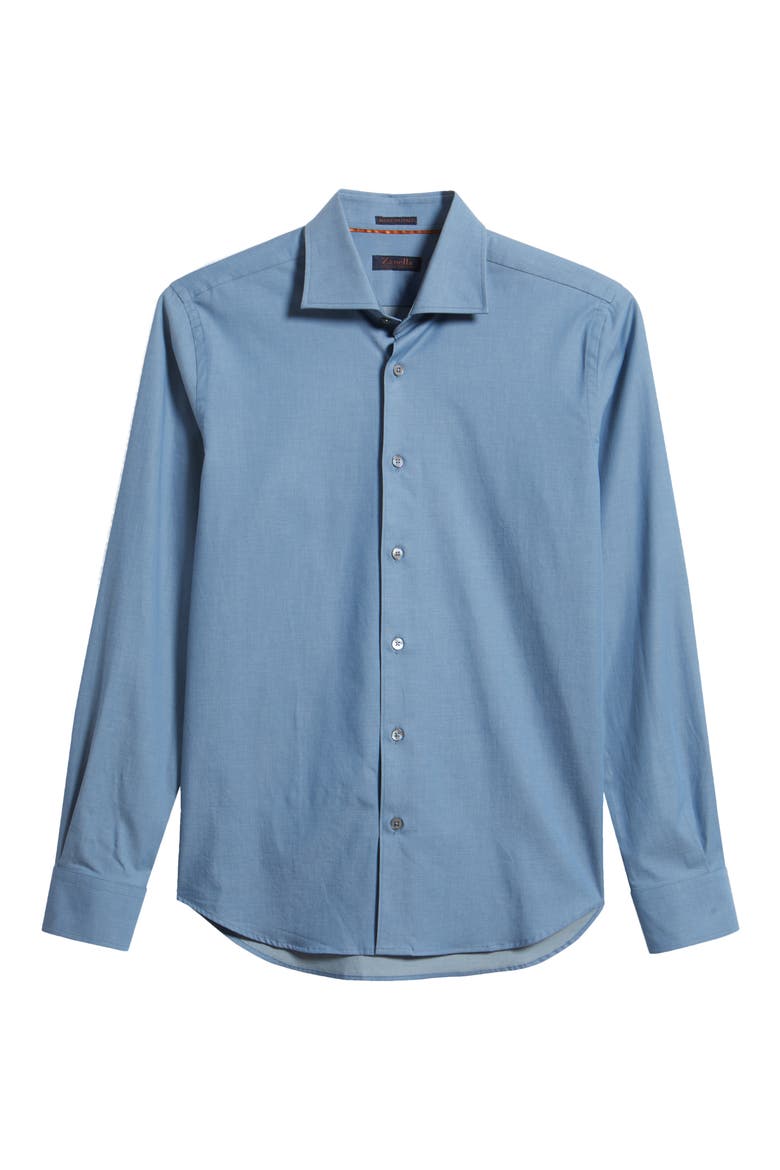 Bassano Tailored Fit Solid Stretch Cotton Twill Dress Shirt, Alternate, color, BLUE