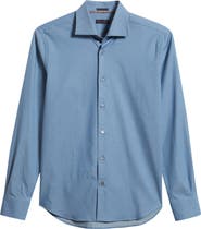 Zanella Bassano Tailored Fit Solid Stretch Cotton Twill Dress Shirt