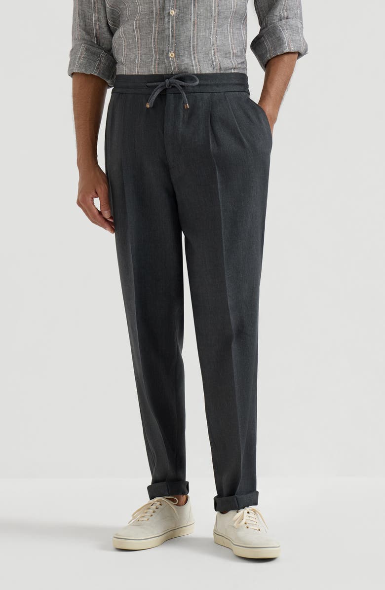 Brunello Cucinelli Trousers with drawstring and double pleats, Alternate, color, Anthracite