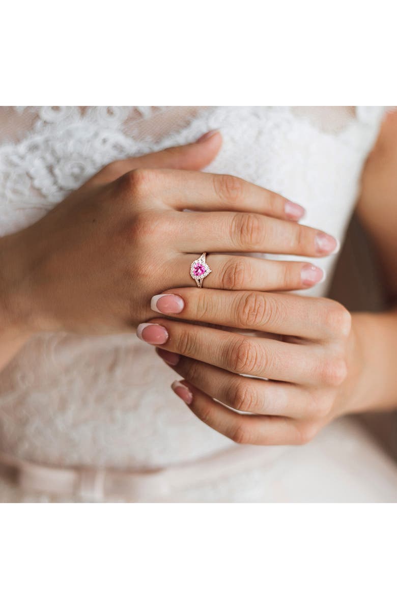 DELMAR Lab Created Pink Sapphire & Lab Created White Sapphire Ring, Alternate, color, Pink
