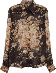 Dolce&Gabbana Rose Print Silk Chiffon Button-Up Shirt