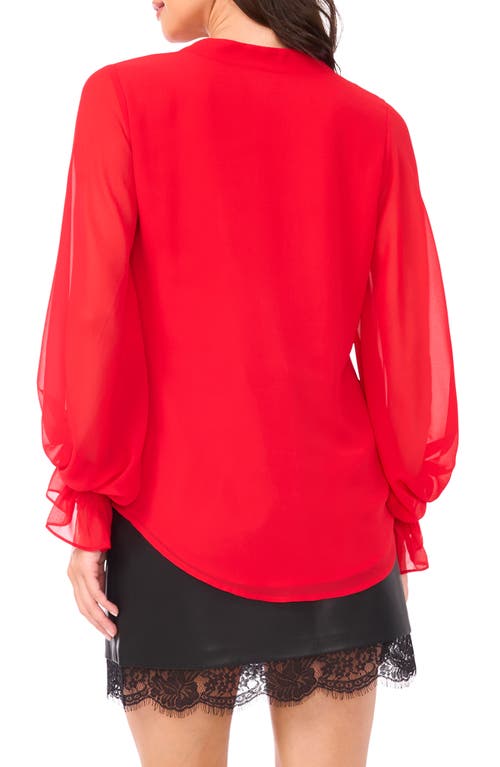 Vince Camuto Ruffle Cuff Split Neck Top In Red