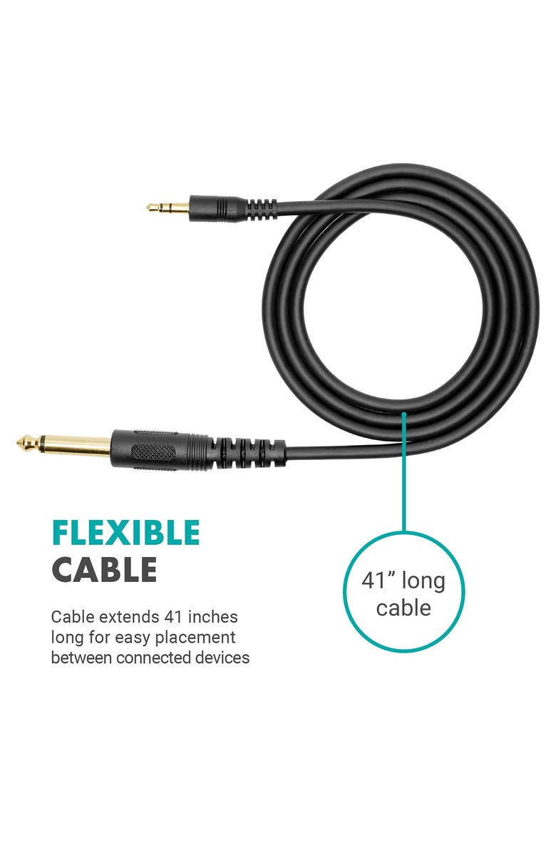 MOVO WGA-1 6.35mm Guitar Cord to 3.5mm Extension TRS Male to Male Audio Cable, Alternate, color, Black