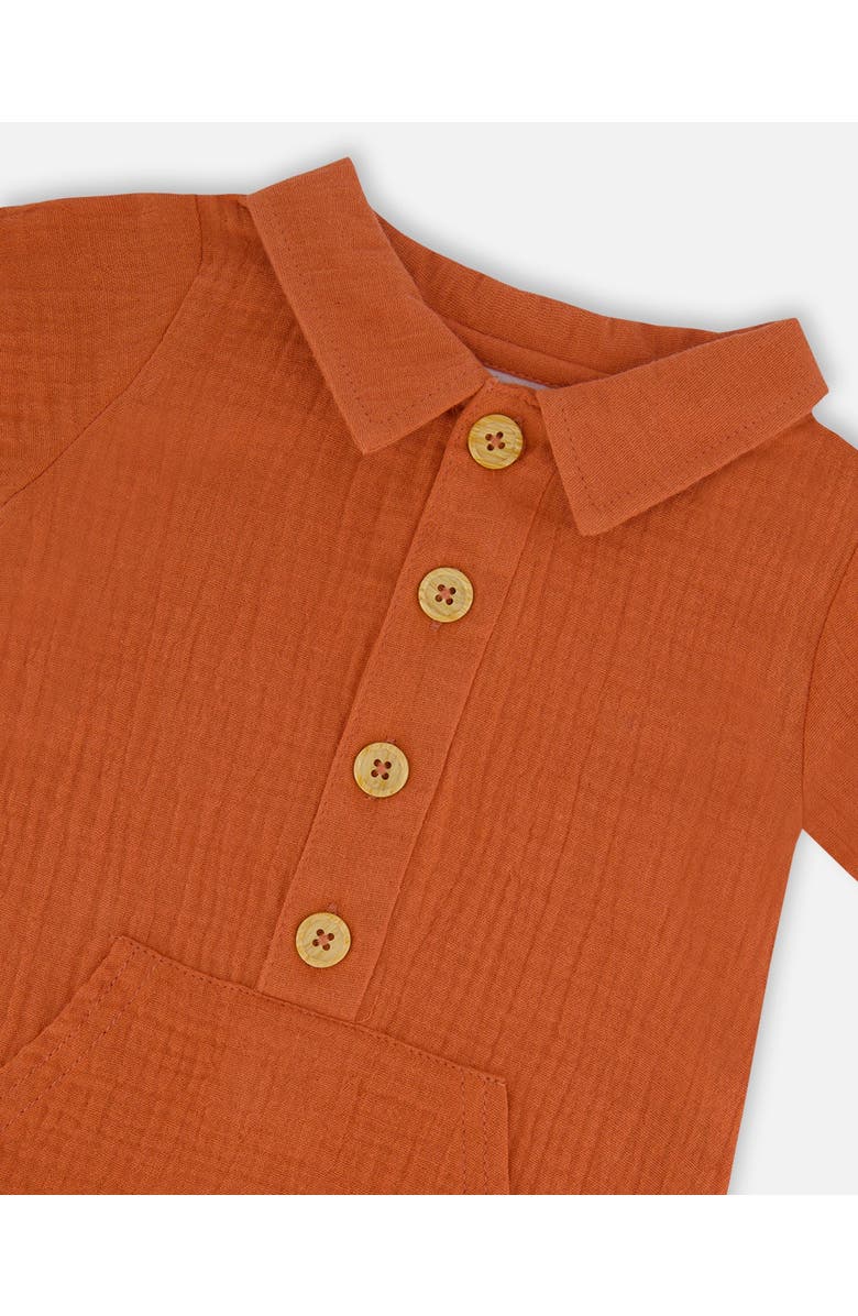 Deux par Deux Baby Boy's Short Sleeve Muslin Romper Terracotta, Alternate, color,