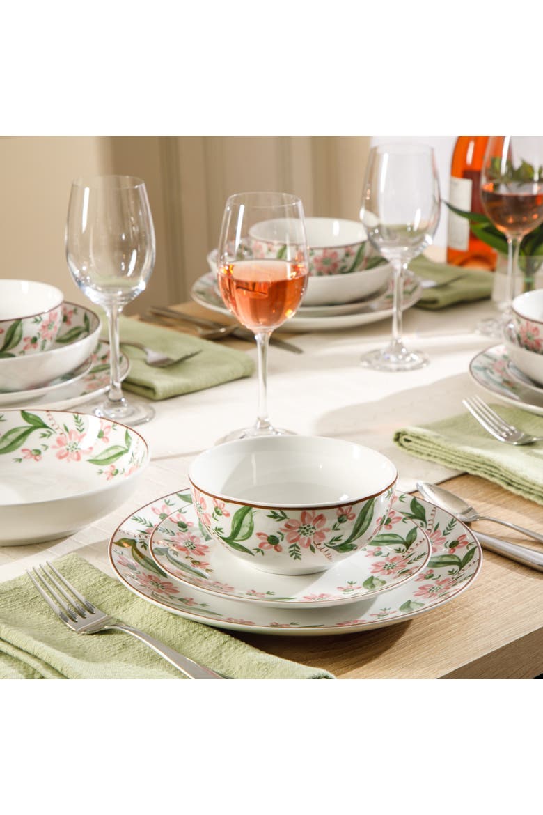 16 Piece Decorated Ceramic Dinnerware Set, Alternate, color, Pink/Green