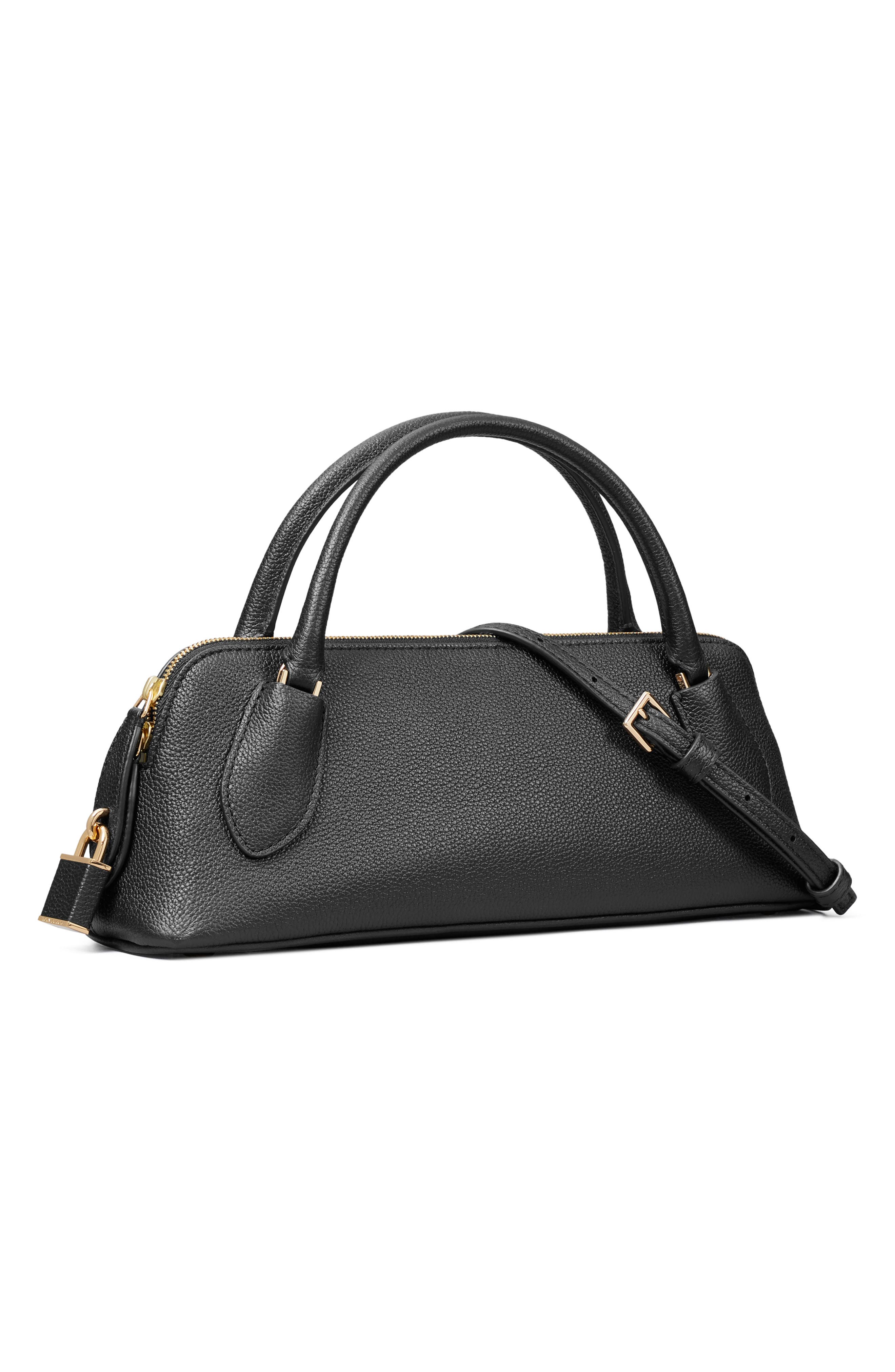 Lock Leather Top Handle Bag, Alternate, color, BLACK