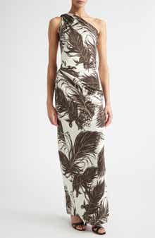 Feather Print One Shoulder Dress