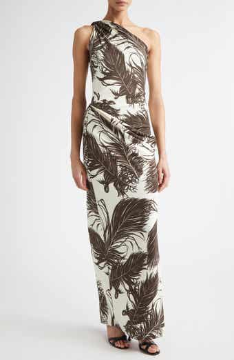 Feather Print One Shoulder Dress