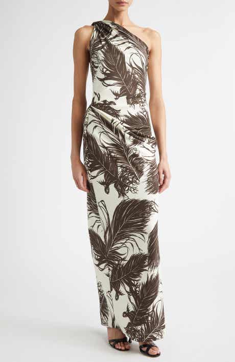 Feather Print One Shoulder Dress