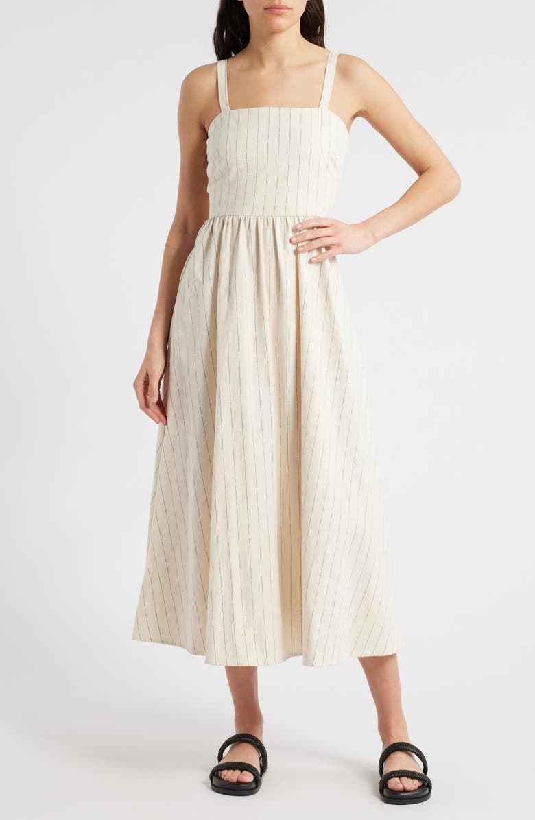 FRNCH Casey Stripe Floral Jacquard Cotton Blend Sundress, Main, color, Creme