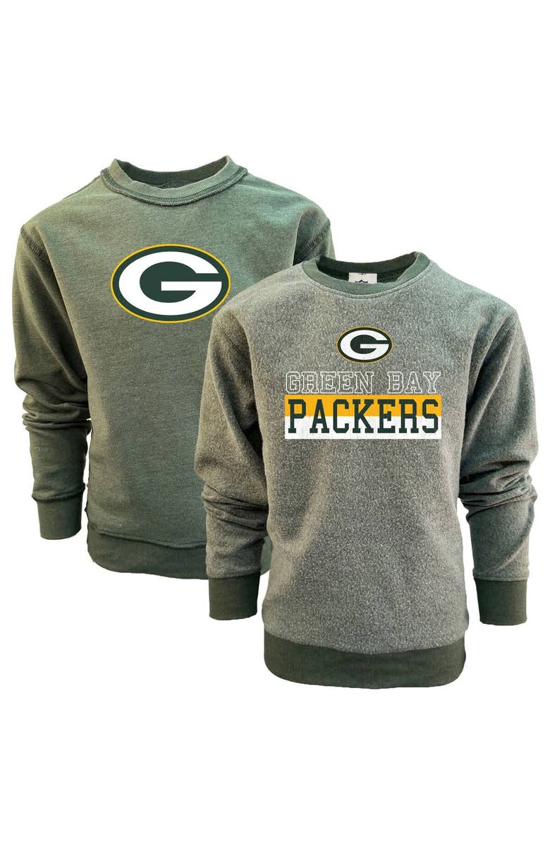 Wes & Willy Youth Wes & Willy  Green Green Bay Packers Reversible Fleece Pullover Sweatshirt, Main, color, 