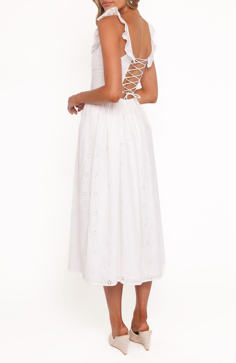 Petal & Pup Ruella Eyelet Lace-Up Back Midi Dress, Alternate, color, White