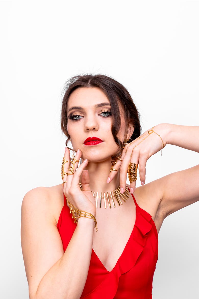 Art Deco Halo Hand Chain, Alternate, color, Gold