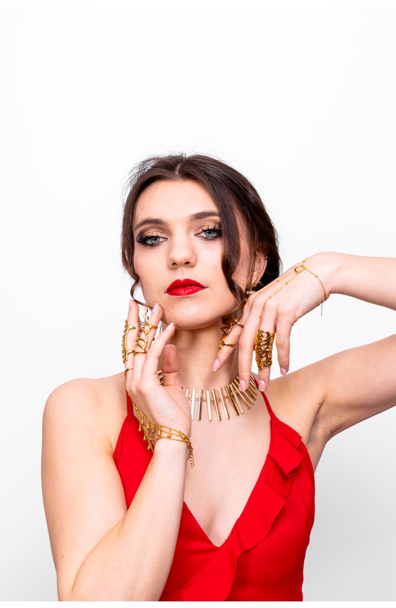 Lucy Quartermaine Art Deco Halo Hand Chain, Alternate, color, Gold