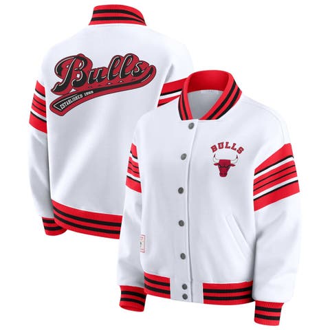 Women's WEAR by Erin Andrews  White Chicago Bulls Snap Front Fleece Sweatshirt