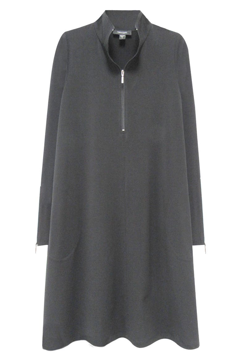 Quarter Zip A-Line Travel Jersey Dress, Alternate, color, BLACK