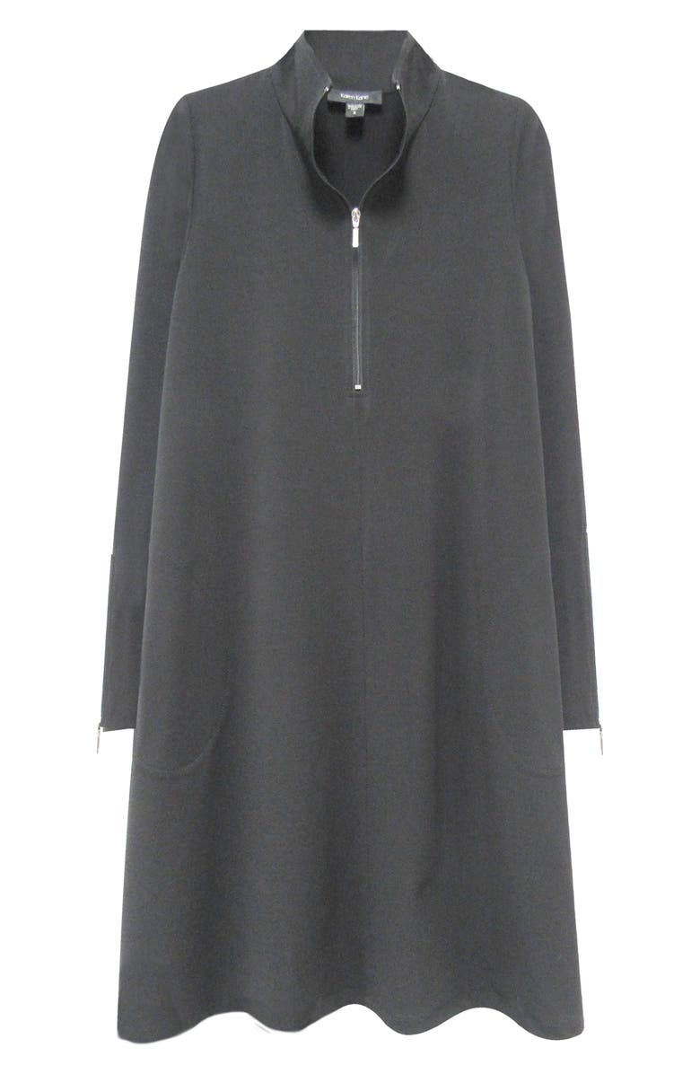 Karen Kane Quarter Zip A-Line Dress, Alternate, color, Black