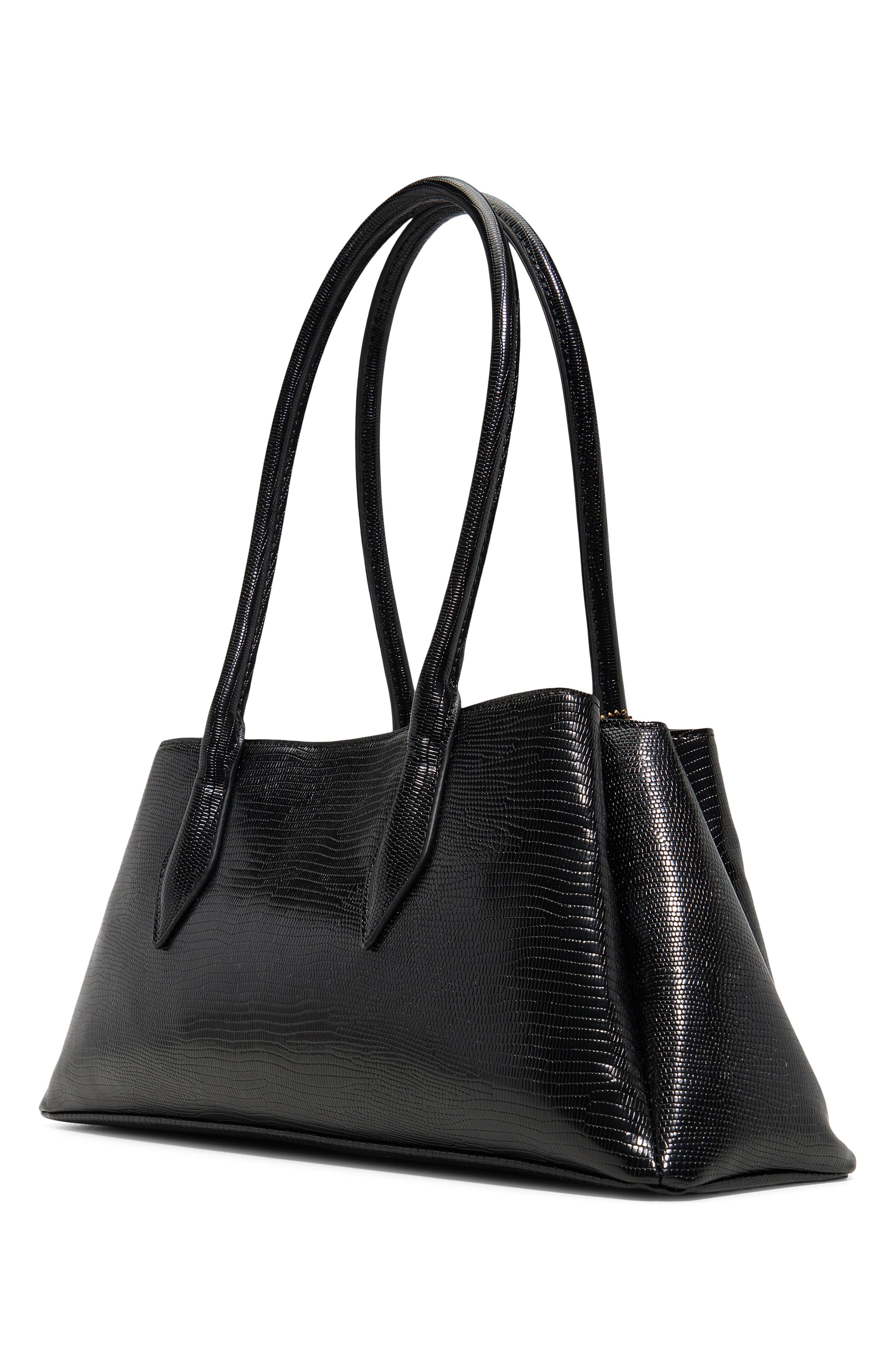 Avanieex Lizard Embossed Faux Leather Shoulder Bag, Alternate, color, BLACK