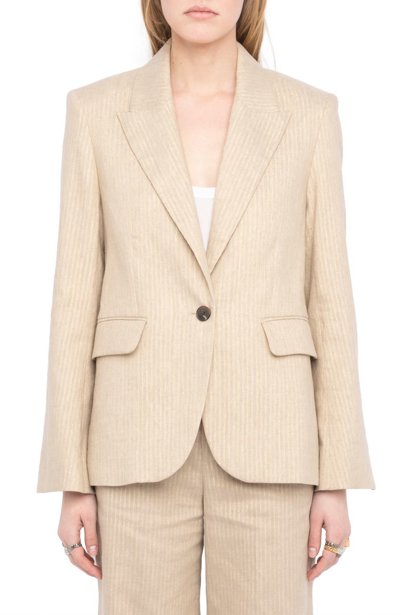 Zadig & Voltaire Vavy Tailleur Pinstripe Blazer, Main, color, Cookie