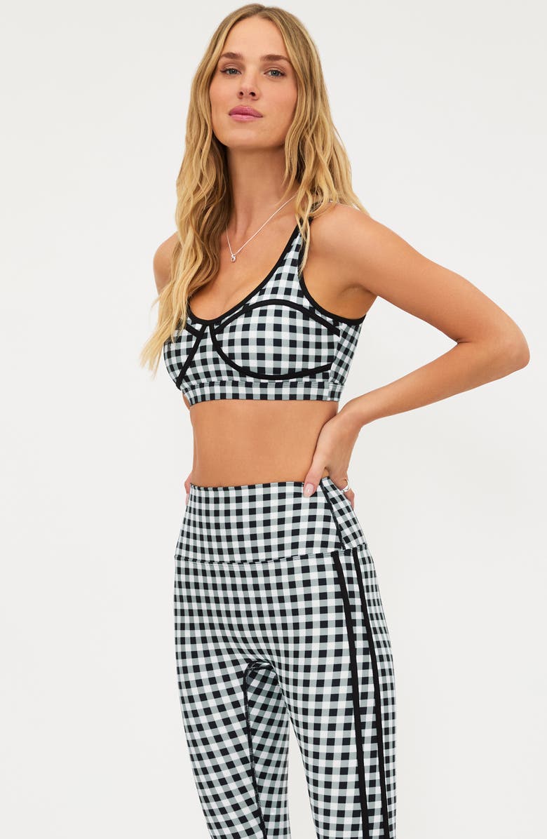 Beach Riot Olympia Cutout Sports Bra, Alternate, color, Slate Gingham