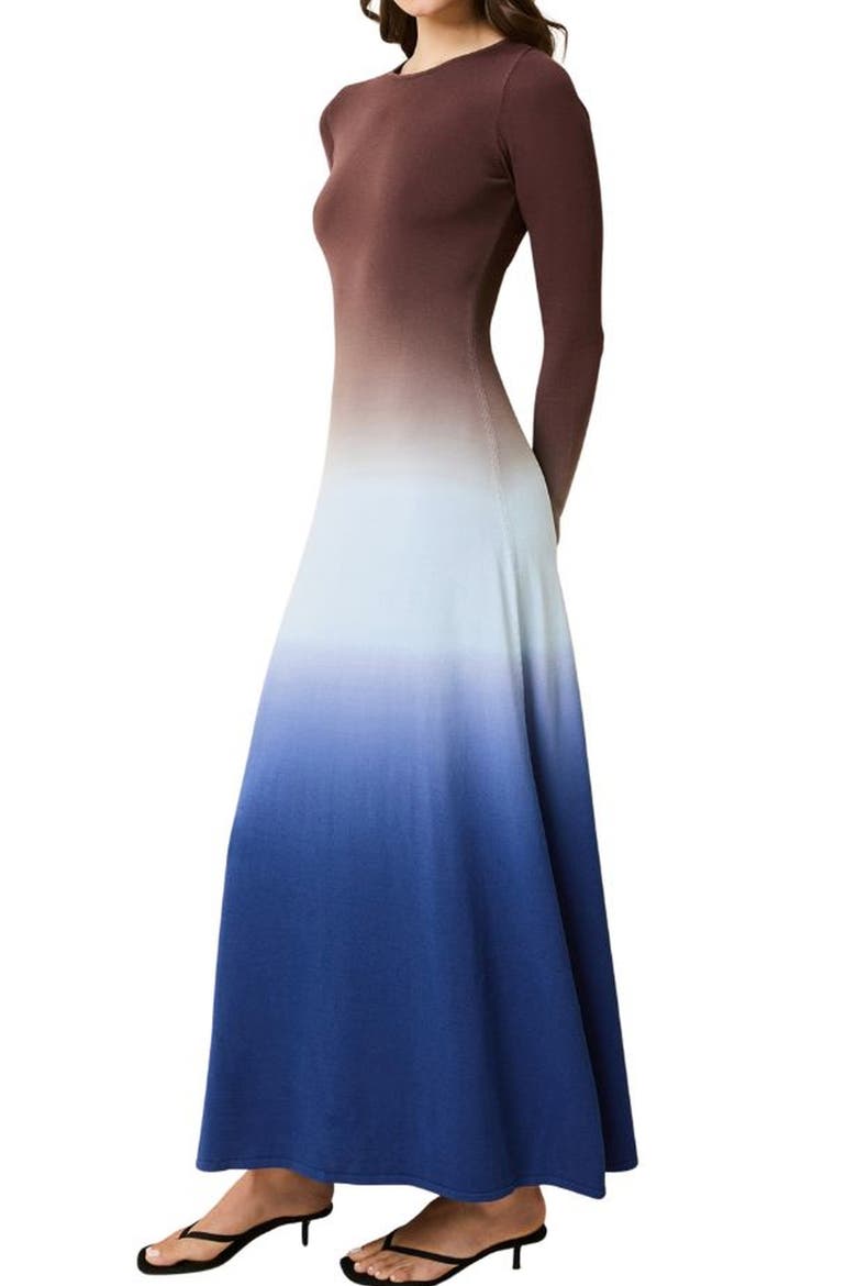 The Dora Ombré Colorblock Long Sleeve Knit Maxi Dress, Alternate, color, TWILIGHT / RAISIN BROWN