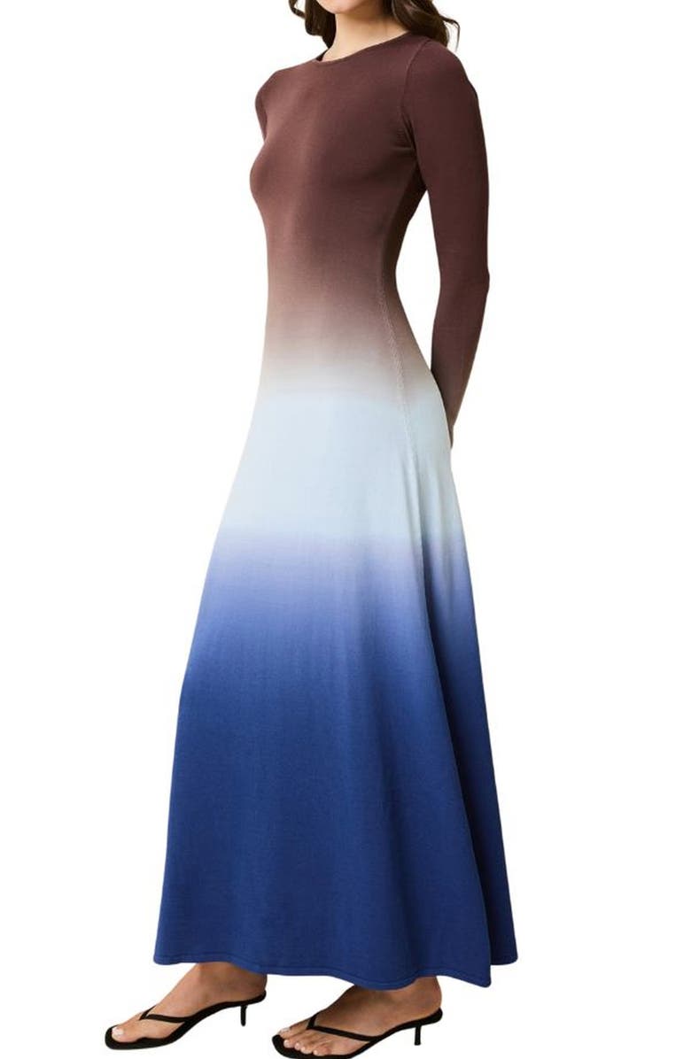 Solid & Striped The Dora Ombré Colorblock Long Sleeve Knit Maxi Dress, Alternate, color, Twilight / Raisin Brown