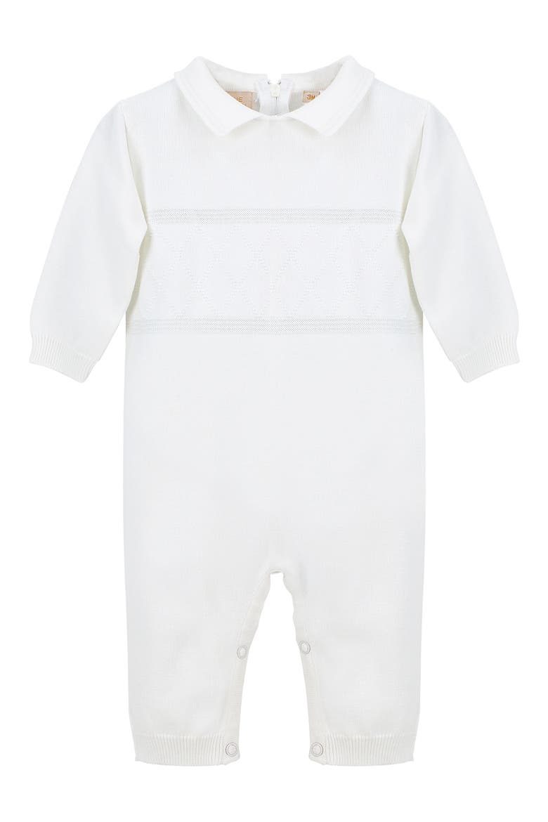 Elegant Christening Romper & Hat Set, Alternate, color, WHITE