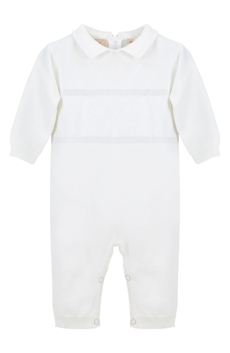 Carriage Boutique Elegant Christening Romper & Hat Set, Alternate, color, White