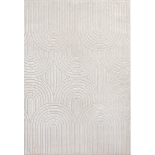 Jonathan Y Ariana Midcentury Art Deco Striped Arches Two-tone High-low Area Rug In White/cream